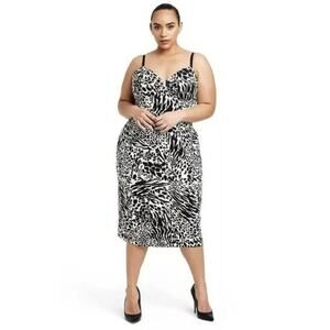 Sergio Hudson Sz 3X Target Black/White Animal Print Bustier Midi Dress